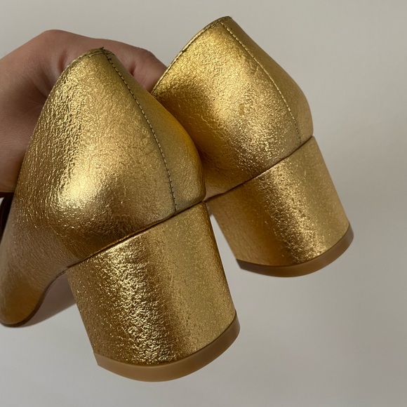 Stuart Weitzman Gold Block Heel Loafers - Picture 12 of 14
